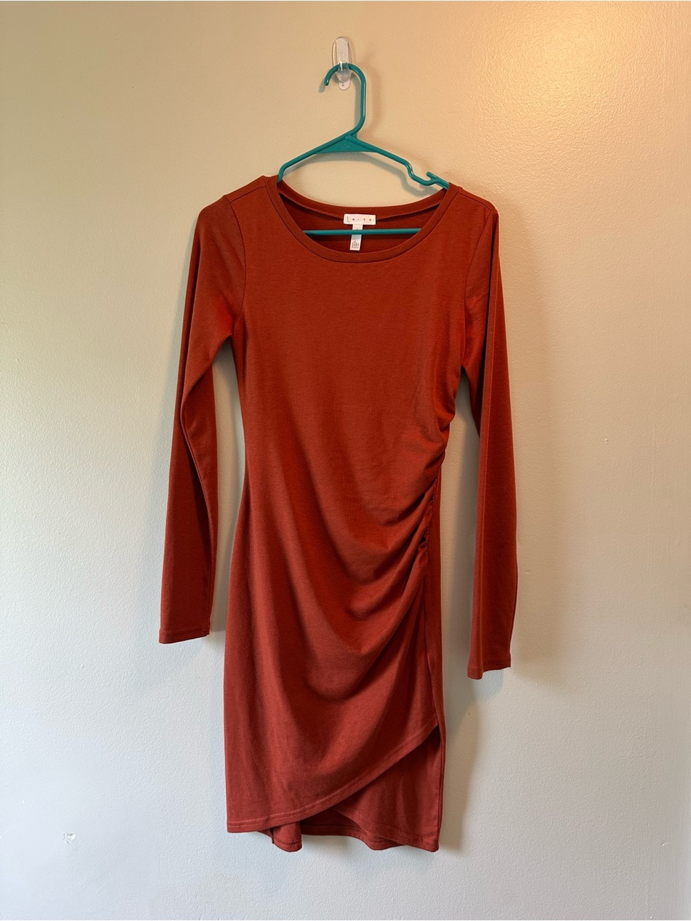 Leith Rust Long Sleeve Ruched Mini Dress